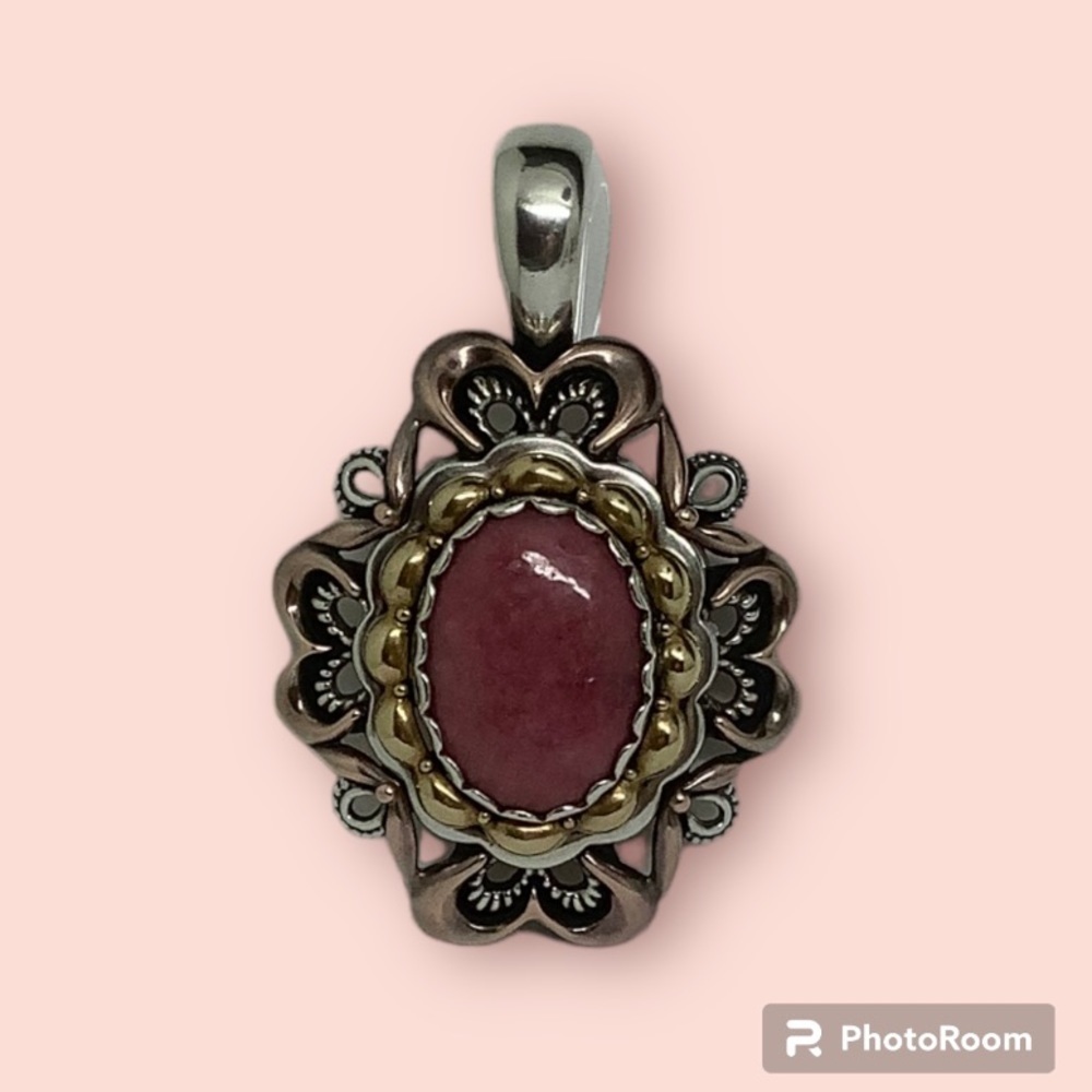 Carolyn Pollack Relios Sterling Silver Copper Brass Rhodonite Pendant - Picture 2 of 6